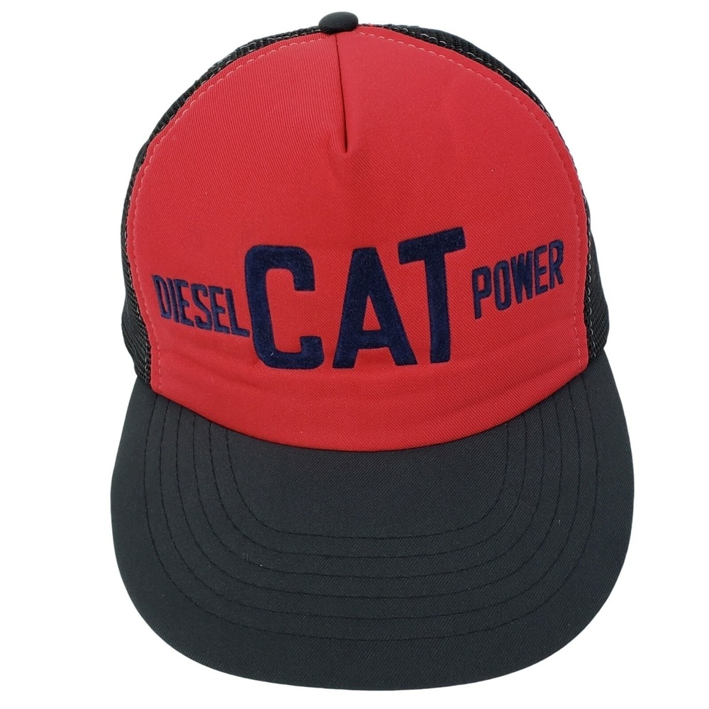 Caterpillar CAT Diesel Power Trucker Hat Red Black Mesh Vintage Snapback Cap